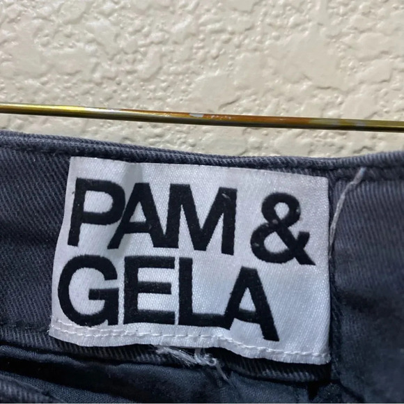 PAM & GELA Twill Skinny Cargo Pants Fray Hem Lace Up Back Size Large - Picture 4 of 7